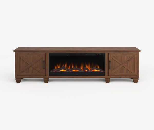 Liberty 95-inch Fireplace TV Stand Whiskey Brown - Rustic Modern Farmhouse