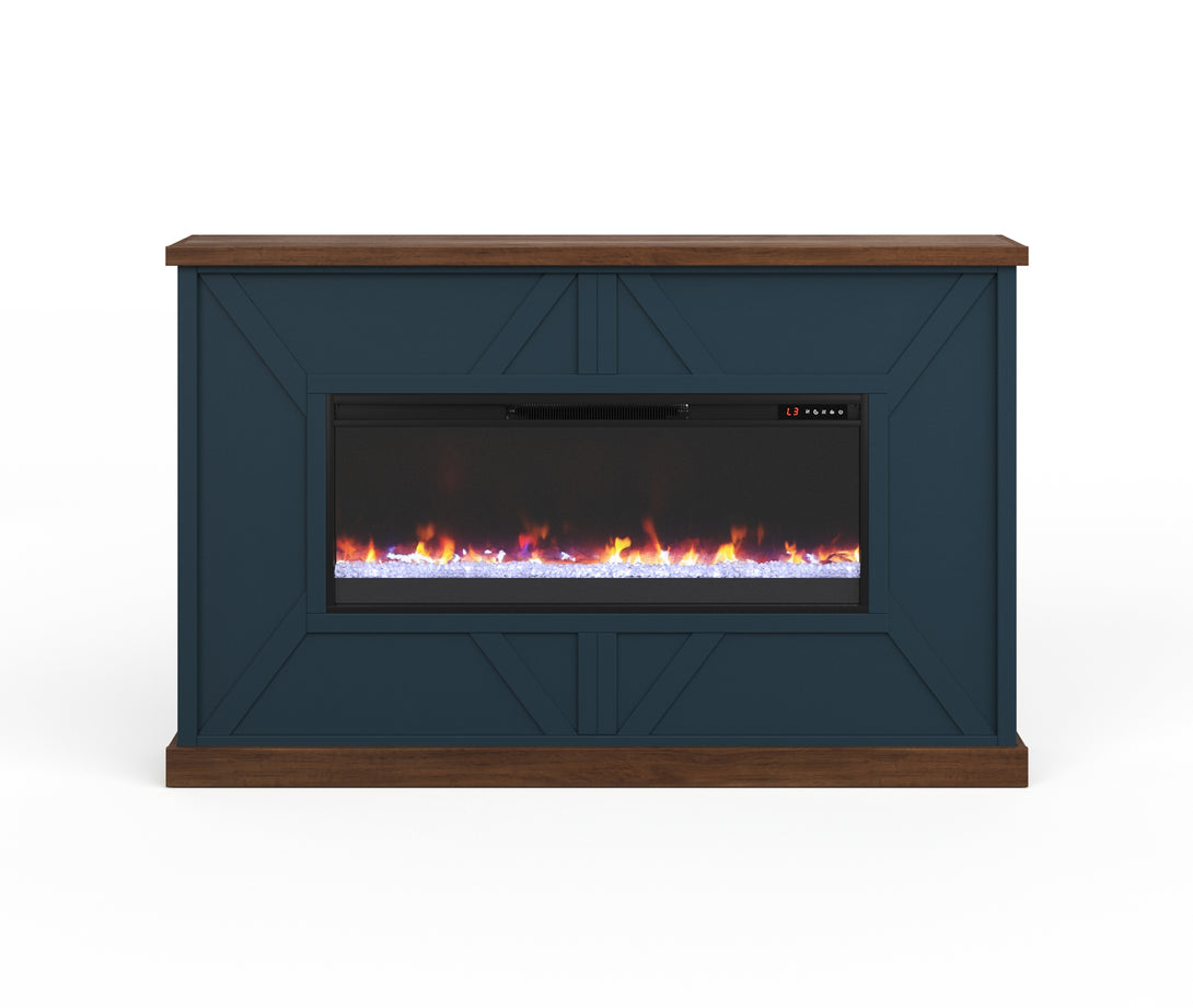 66" Liberty Farmhouse Electric Fireplace Mantel Denim/Whiskey - Transitional