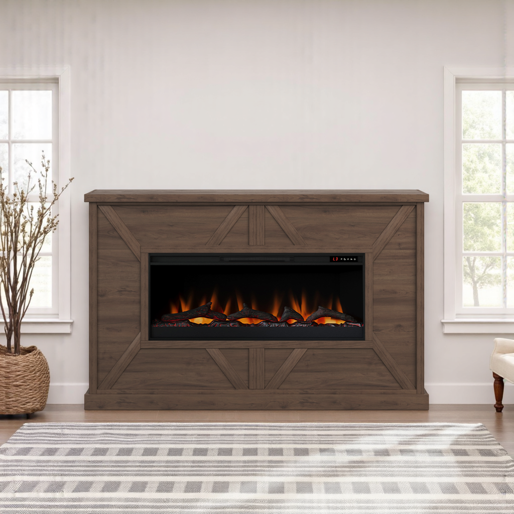 66" Liberty Farmhouse Electric Fireplace Mantel Barnwood - Transitional