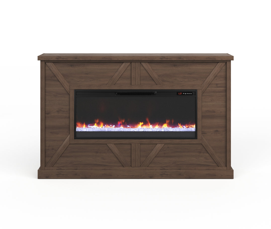 66 inch Liberty Farmhouse Electric Fireplace Mantel Barnwood - Transitional