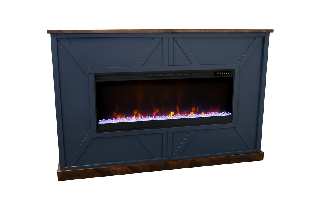 66-inch Liberty Farmhouse Electric Fireplace Mantel Denim/Whiskey Transitional