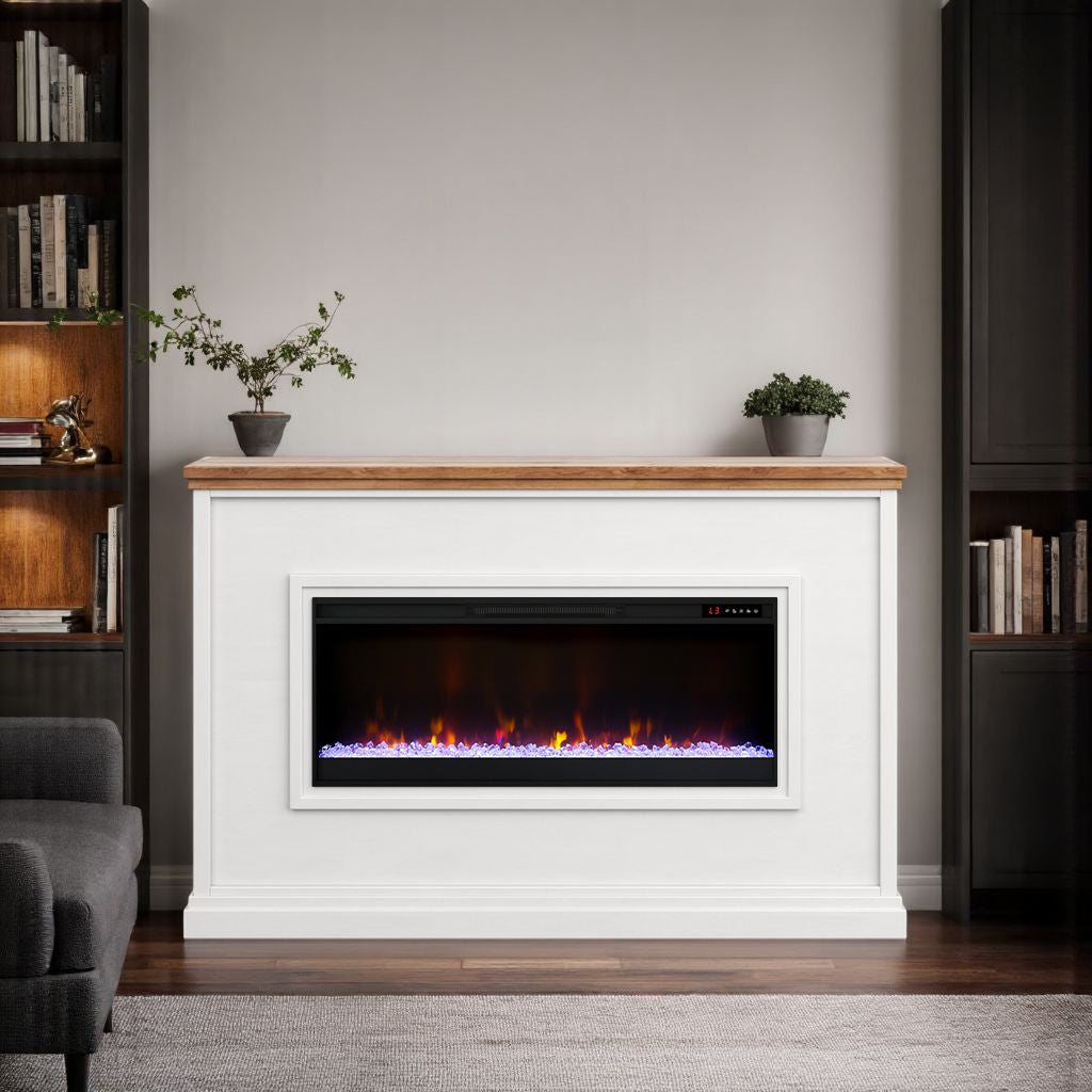 66-inch Sonoma Transitional Electric Fireplace White/Bourbon Mantel - Transitional