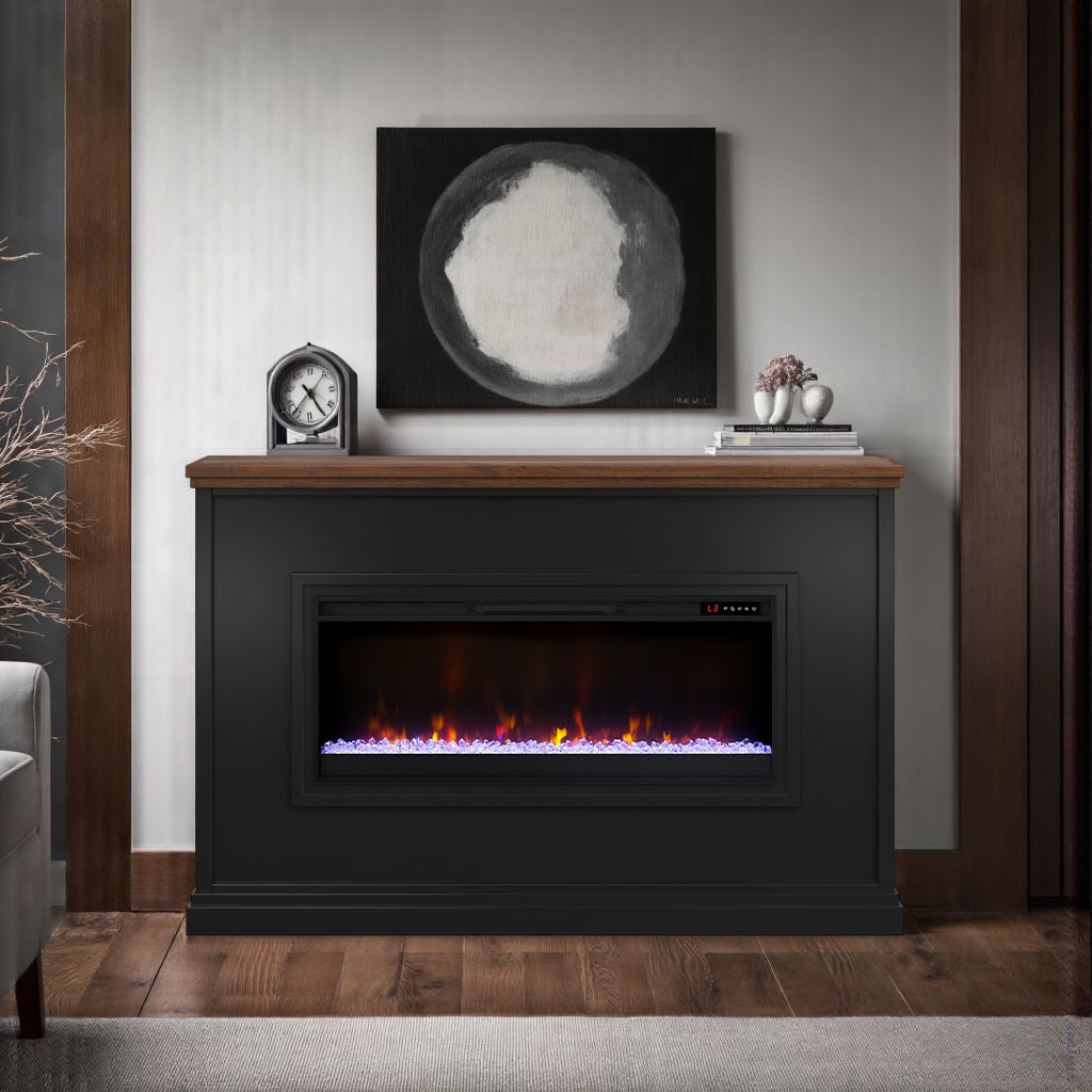 66-inch Sonoma Transitional Electric Fireplace Moody Black Mantel - Transitional